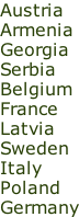 Austria Armenia Georgia Serbia Belgium France Latvia Sweden Italy Poland Germany